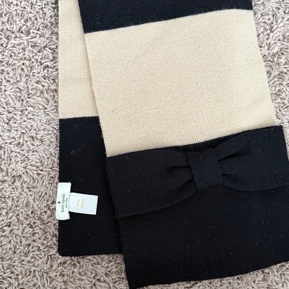 Kate Spade Black and Cream Scarf with Bow